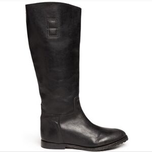 ASH Handmade Tall Leather Riding Boots Slip On Half Zip Black US9 EU39